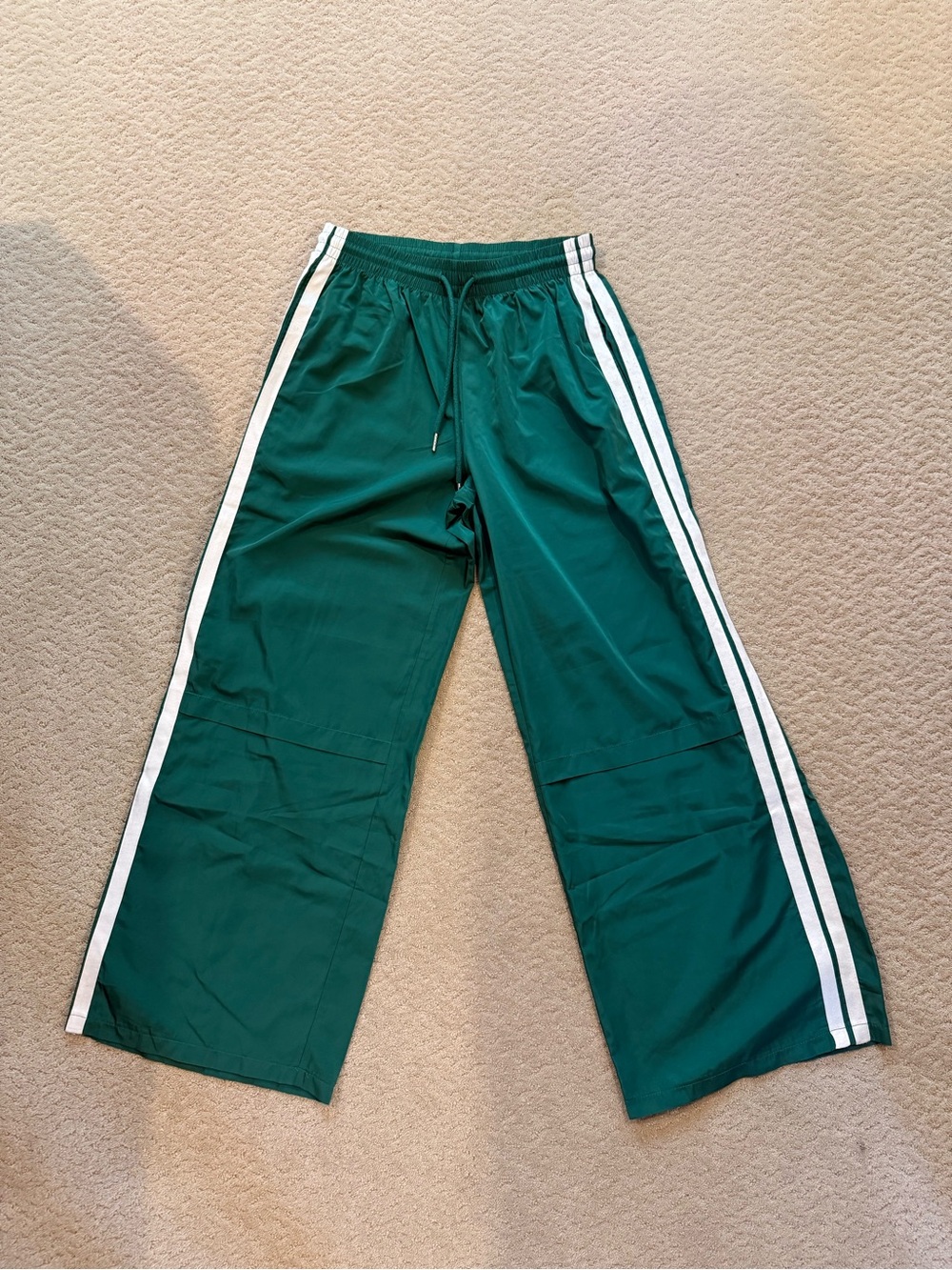 Edikted Forest Green Wide-Leg Track Pants with White Side Stripes